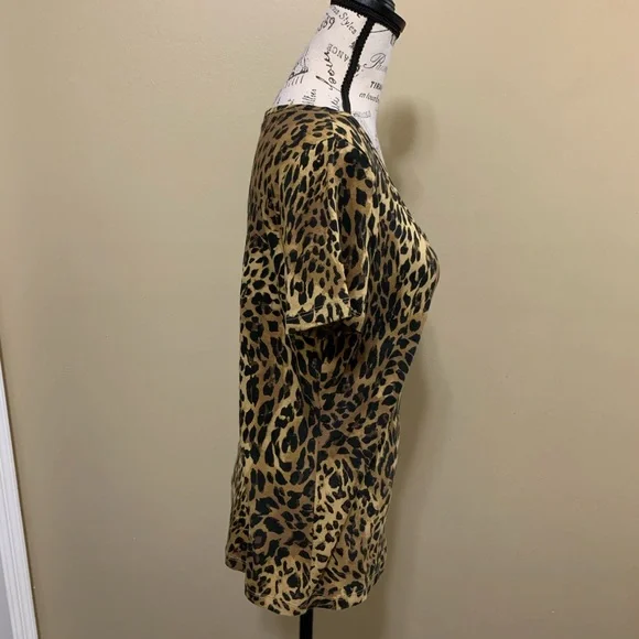 Chaps Leopard Animal Print Short Sleeve Large Top - Picture 6 of 11